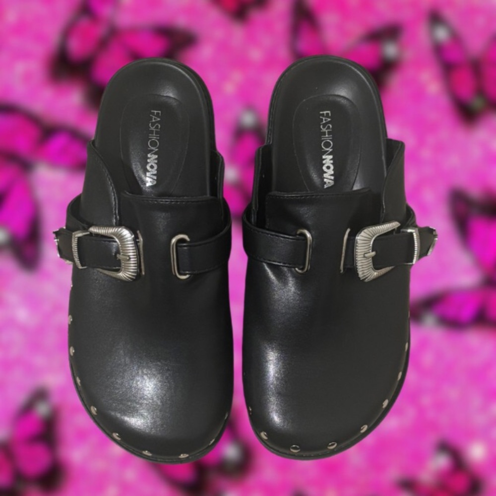 Black Studded Clogs | Minimalist Slip-On Mules | Y2K Streetwear Shoe (Size 7)